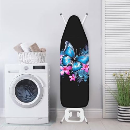 Flower Butterfly Ironing Board Cover and Pad 15 x 54 Thick Iron Board Protective Ironing Padded Cover Suitable for Standard Ironing Boards Padding Iron Sleeve with Elastic Edge Black - color: Flower Butterfly Blue
