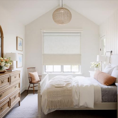 StangH Natural Linen Textured Magnetic Roman Shades, W26 x L64, 1 Panel - color: Natural, size: 26"W x 64"H