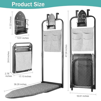 Seiritex Over the Door Ironing Board 14x42 inches with Iron Holder and Pocket Storage Bag, Hanging Iron Board for Home Laundry Room, Black - size: 14x42 inches