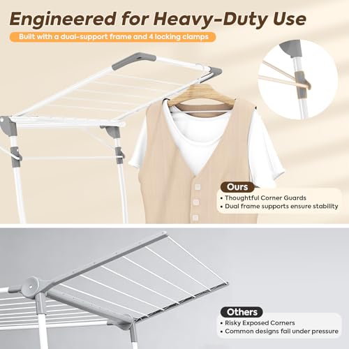 KINGBOARD Clothes Drying Rack, Gullwing Drying Rack with Sock Clips, White