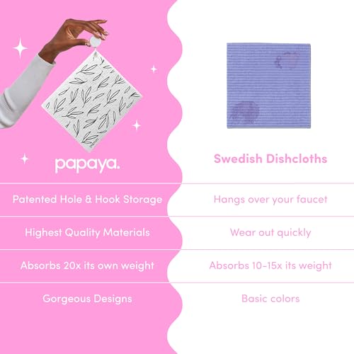 Papaya Swedish Dishcloths for Kitchen, 2 Reusable Paper Towels, 1 Hook - color: Call Me Twiggy