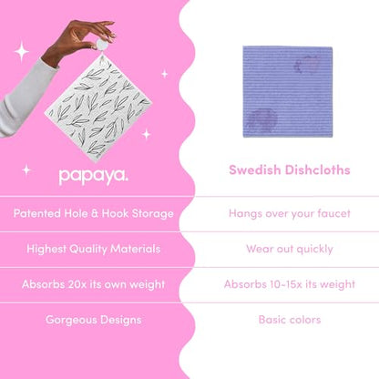 Papaya Swedish Dishcloths for Kitchen, 2 Reusable Paper Towels, 1 Hook - color: Call Me Twiggy
