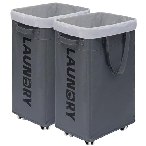 CHICVITA 75L Rolling Laundry Basket with Wheels 2-Pack, Wash Bags, Grey - color: Grey, size: 2-Pack 75L (15.7"L x 11.8"W x 24.8"H)