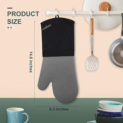 Silicone Oven Mitts - 14.6" Heat Resistant Oven Gloves for Baking, Cooking - color: Grey & Black, size: 14.6in Oven Mitts