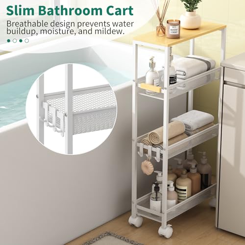 4-Tier Slim Utility Rolling Laundry Cart with Wheels, White - color: White, size: 7.2''