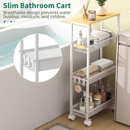 4-Tier Slim Utility Rolling Laundry Cart with Wheels, White - color: White, size: 7.2''