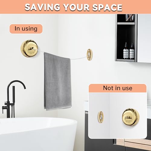 Retractable Clothesline,Wall Mounted Adjustable Clothing Rope for Shower Room Bathroom Laundry (Gold) - size: Gold