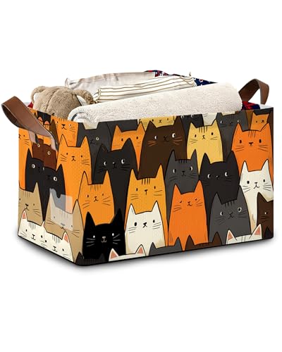 Funny Cat Storage Baskets,Foldable Organizer Bin with Handles for Home Living Room Bedroom Closet Box 17x11.5x10Inch - color: Funny Cat