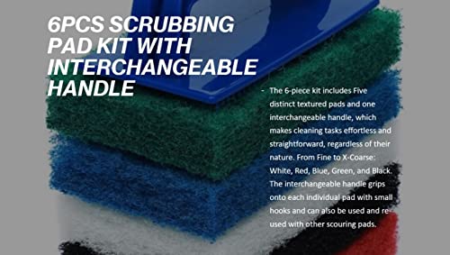 Scrubbing Scouring Pad Kit with Handle, 6 Piece