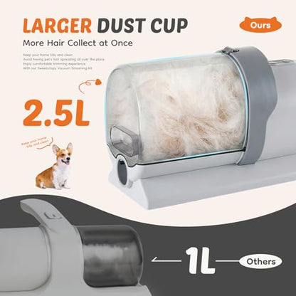 NEWBULIG Pet Grooming Vacuum Kit for Cats and Dogs, 3 Suction Modes - color: Light Grey, size: 13.2"×5.9"×8.1"