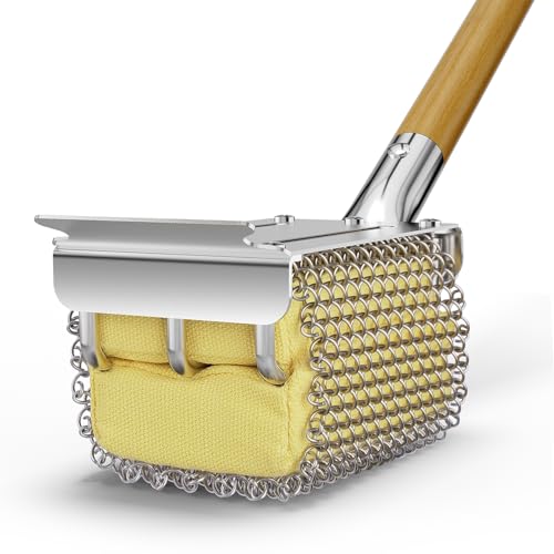 HOUSE AGAIN Grill Brush Bristle Free with Scraper, Safe Steam Cleaned Replaceable Head Fire Resistant Grill Cleaning Brush Strong Barbecue Brush Cleaner Non Wire for Outdoor Grill Grate/Wooden Handle - size: Grill Brush