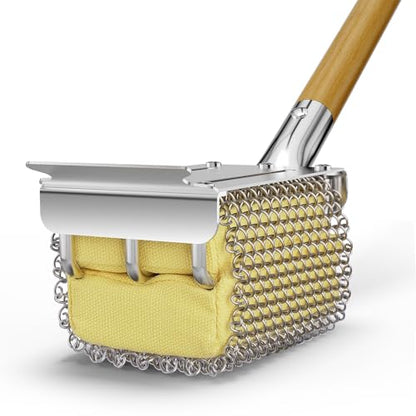 HOUSE AGAIN Grill Brush Bristle Free with Scraper, Safe Steam Cleaned Replaceable Head Fire Resistant Grill Cleaning Brush Strong Barbecue Brush Cleaner Non Wire for Outdoor Grill Grate/Wooden Handle - size: Grill Brush