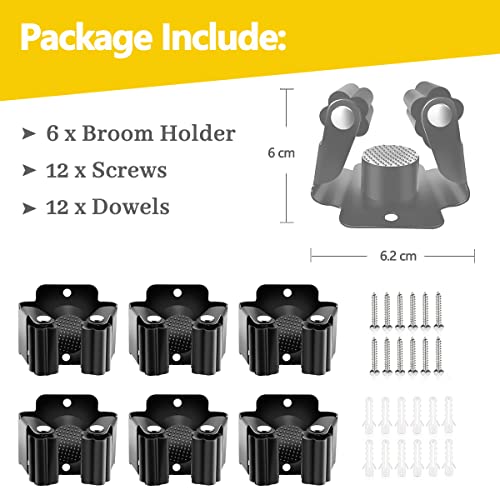 Verdenu 6 Pack Broom Holder, Stainless Steel Command Broom Holder with Screws, Garden Tool Rack for Kitchen, Home, Bathroom, Garage Storage, Black - color: Black, size: 6 Pack