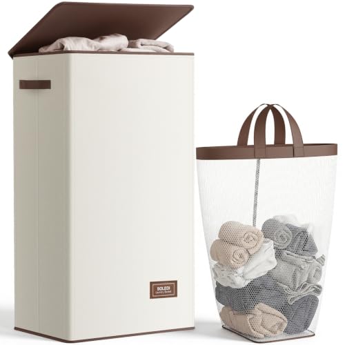 SOLEDI 100L Laundry Hamper with Lid, Large Collapsible Laundry Basket - color: Off-White, size: 100L