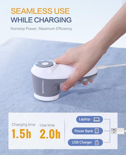 BEAUTURAL Fabric Shaver and Lint Remover, Rechargeable Sweater Defuzzer - color: Gray