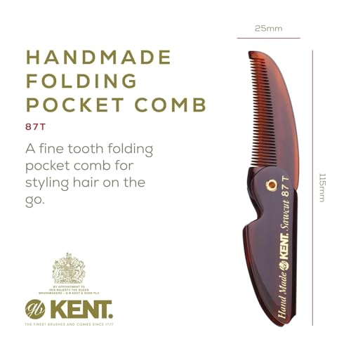 Kent 87T Combo Handmade Folding Pocket Comb for Men, Fine Tooth Hair Comb Straightener for Everyday Grooming Styling Hair, Beard or Mustache, Use Wet or Dry, Saw Cut Hand Polished, Made in England - color: Combo, size: Pack of 2