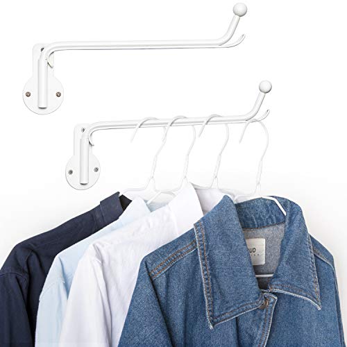 Mkono Wall Mounted Drying Rack Laundry Hook with Swing Arm Valet Rod 2 Pack - color: White