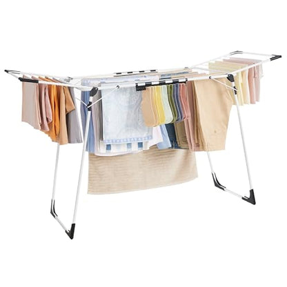 SONGMICS Clothes Drying Rack, Foldable, Heavy Duty, Space Saving - color: White, style: 2 Gullwings（22.2"D)