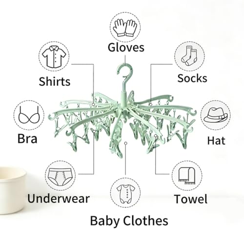 Clothes Sock Drying Hanger with 40 Clips,Foldable Hanging Rack - color: Grun40