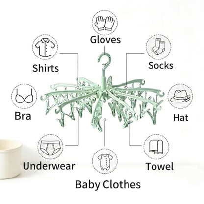 Clothes Sock Drying Hanger with 40 Clips,Foldable Hanging Rack - color: Grun40