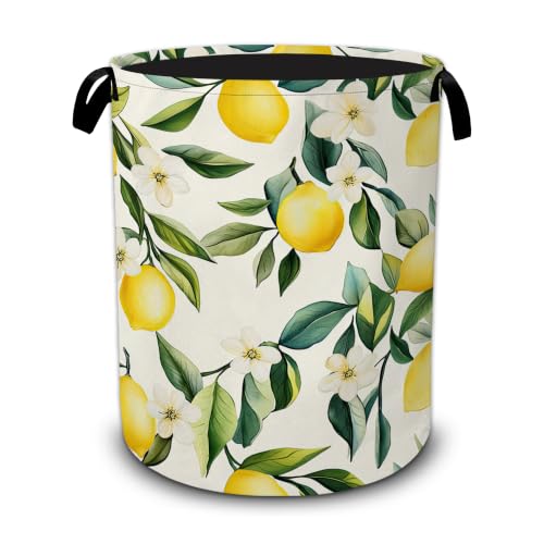 Vintage Lemon Laundry Basket,Foldable Oxford Laundry Hamper with Handles,Collapsible Clothes Storage Bucket Tote Bag for Laundry Room,Bathroom,Bedroom,Dorm - color: Vintage Lemon