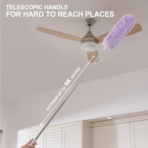 JOYMOOP Ceiling Fan Cleaner Duster and Cobweb Duster with Extension Pole, 28–98 Inch Handle and 9 Refills for High Ceilings and Furniture - size: 98" Extendable Duster + 9 Duster Refills