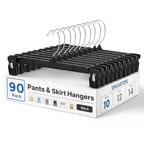 Smartor Black Pants Hangers 90 Pack, Skirt Hangers with Clips, 10 Inch - color: 90 Pack, size: 10