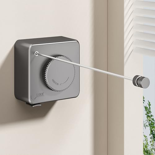 Retractable Clothesline Indoor Outdoor, Clothes Line Retracting Indoor, Retractable Clothes Line Wall Mounted Drying Rack Clothing Line, Laundry Line with Stainless Steel Line-15.1 Feets(Grey) - color: Black