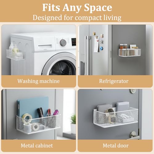 Magnetic Laundry Room Organization, Large Magnet Basket for Washer/Dryer, Holds up to 6.61 lb, No-Drill Dryer Ball Holder for Washing Machine, Refrigerator, Kitchen & Pantry (White)