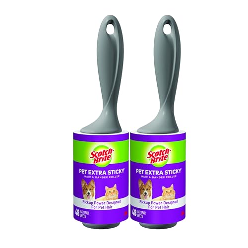 Scotch-Brite Pet Hair Pickup Extra Sticky Lint Roller, 50% Stickier, Fur & Fluff Remover for Clothes, Couches, Dog Beds & Car Seats, 4 in x 22.5 ft, 2 Pack, 96 Sheets - size: 2 Pack