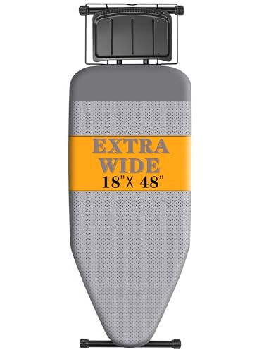 UFETGYG Classic Full Size Ironing Board,Extra Wide Size Full Metal Construction,57" X 18" with Iron Rest, Height Adjustable, Heat & Scorch Resistant Fabric, Anti-Skid Feet, Thickened Padding - color: Gray Splicing