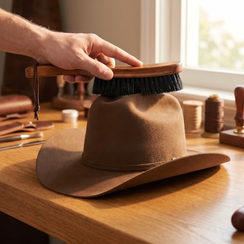 3Pcs Cowboy Hat Brush Set, Horse Hair Felt Hat Cleaning Brushes with Wood Handle, Lint Dust Brush for Cowboy Hats, Fedora Hats, Suede, Wool, Coats, Suits, Clothes, Shoes and Furniture, Black