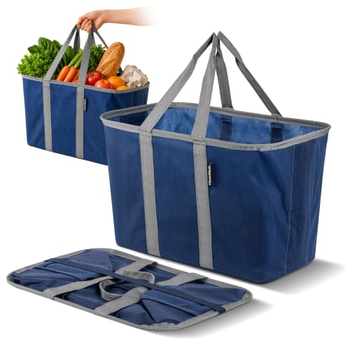 CleverMade EcoBasket Collapsible Grocery Tote, 30L Structured Tote Bag - color: Blue/Gray, size: 30l - 3 Pack