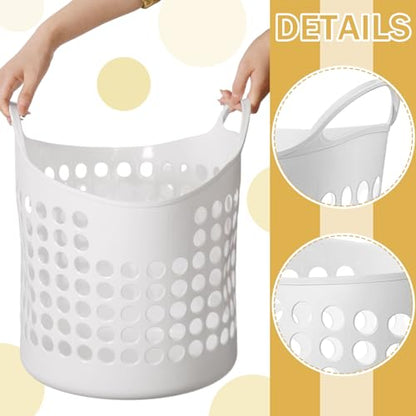 Suclain 3 Pcs Flexible Laundry Basket Set Carry Portable Flexible Laundry with Carrying Handles White Large Versatile Laundry for Bathroom College Dorm Laundry Room