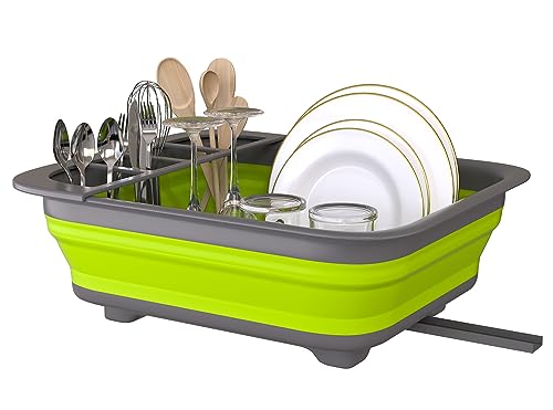 THANSTAR Collapsible Dish Drying Rack for RV Campers Portable Dinnerware Drainer Organizer for Kitchen Travel Trailer-Green - color: Square Green