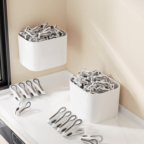 Plastic ClothesPins Heavy Duty Out door 36 Pack with Storage Box, 2.5-Inch Chip Clips with Non-Slip No-Trace Design for Laundry, Drying Clothes,Towels, Crafts, Picture, Food Clips, Home Use and Travel - color: White