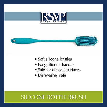 RSVP International Kitchen Scrubber Collection Dishwasher Safe, Silicone Bottle Brush, 12.5", Turquoise - color: Turquoise, size: Silicone Bottle Brush, 12.5"