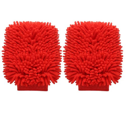 HARFINGTON 2pcs Chenille Microfiber Car Wash Mitts 10" x 7.5" Scratch Free Wash Gloves Absorbent Double Sided Plush Cleaning Drying Mitts for Car Washing Home Clean Red - color: Red