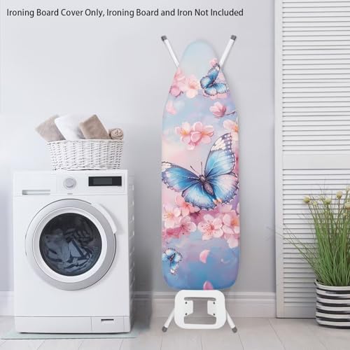 Butterfly Iron Board Cover with Padding 15x54 Inch Standard Size, Stain Resistant Hook Slip-On Iron Board Cover - color: Butterfly