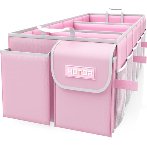 HOTOR Trunk Organizer - Foldable Car Organizer for SUVs & Sedans Storage - color: Pink, size: X-Large (3 Compartments)
