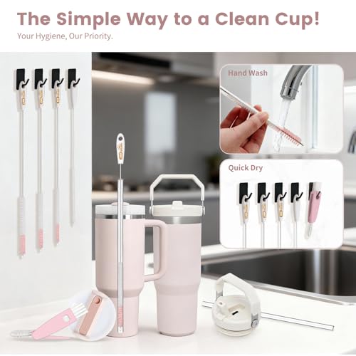 15 Inch Extra Long Straw Cleaner Brush Set, 5PCS for Stanley 40 oz Tumblers - color: Pink