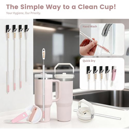 15 Inch Extra Long Straw Cleaner Brush Set, 5PCS for Stanley 40 oz Tumblers - color: Pink