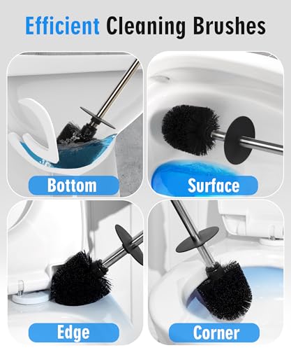 Ceramic Toilet Brush and Holder Set, Toilet Bowl Cleaner Brush - color: Matt Black