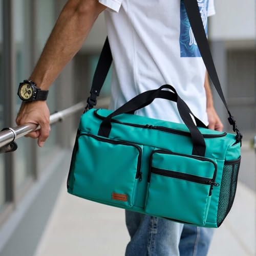 Large Capacity Duffel Bag Adjustable Strap Peppermint Blue Travel Sports - color: Peppermint Blue
