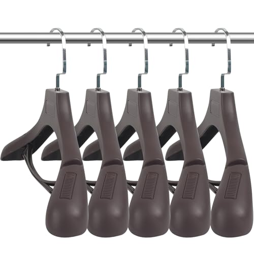 Suit Hangers for Men 6 Pack, Brown Coat Hangers Extra Wide Non Slip Width 17.7", Thick Plastic with Pants Bar & Metal Hook - color: Brown, size: 6 Pack