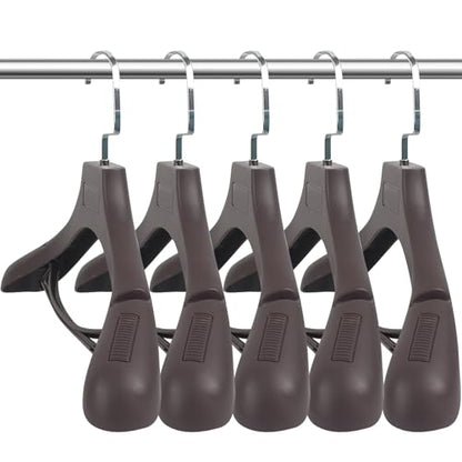 Suit Hangers for Men 6 Pack, Brown Coat Hangers Extra Wide Non Slip Width 17.7", Thick Plastic with Pants Bar & Metal Hook - color: Brown, size: 6 Pack