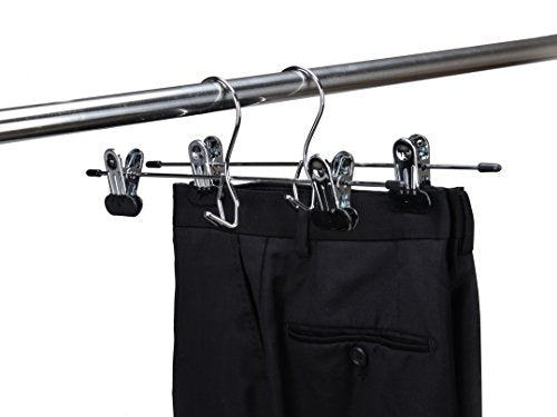 12 Quality Pants Hangers Heavy Duty Add-on Skirt/Slack Metal Hanger, Extra Wide Adjustable Clips, Multi Stackable Add on Hangers, Chrome, Jeans, Bottoms (12)