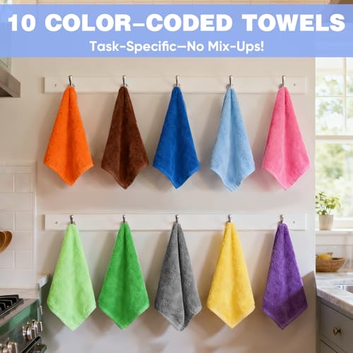 10 Colors Microfiber Cleaning Cloths, 150 Pack Assorted Cleaning Rags - color: 10 Colors, size: 150P