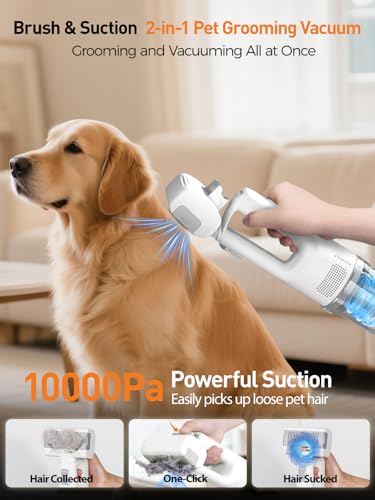 Dog Vacuum for Shedding Grooming, Pet Grooming Vacuum for Dogs, Cat Grooming Supplies, Vacuum Pet Hair Remover Tool with Slicker Deshedding Dog Brush for Shedding Dematting Comb Kit