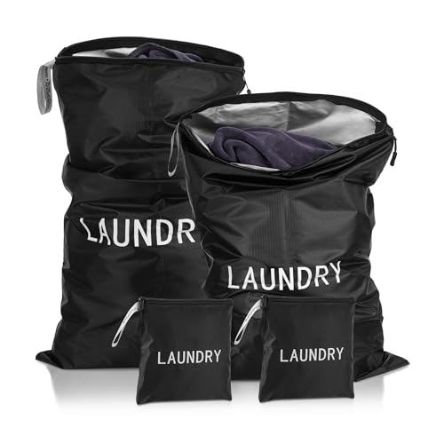 4Pcs Travel Laundry Bags, Dirty Clothes Travel Bag, Waterproof Wet Bags with Zips, Reusable Wet Dry Bag for Swimming Yoga Dance Clothes (Black)